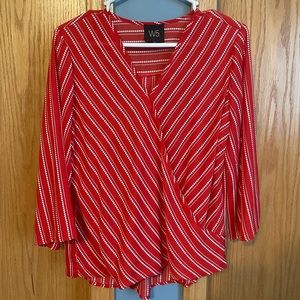 Red stripe v-neck blouse